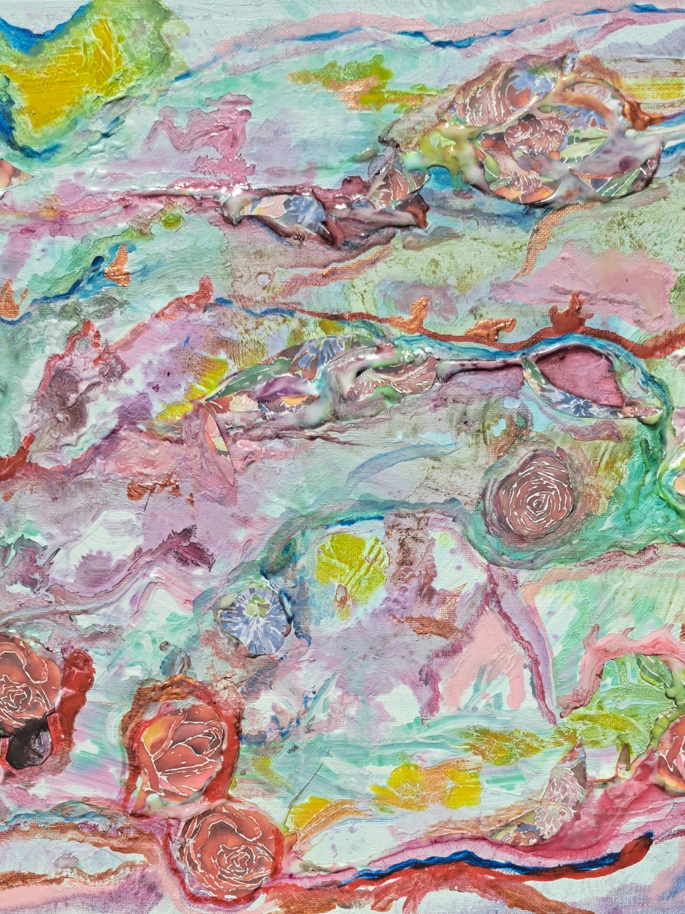 Abstract Floral Texture Canvas Art - Pastel Pink & Mint
